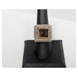 14K YG/.925 Sterl Smoky Quartz Ring Sz 8