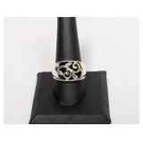 .925 Sterling Vine Ring w/Black Stone Sz 10