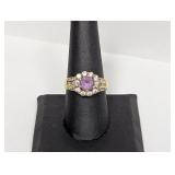 Vermeil/.925 Sterl Purple/Clear Stone Ring Sz 9