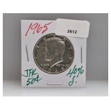 1965 40% Silver JFK Half $1 Dollar