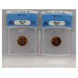 (2) ANACS 1957-D Red Wheat Pennies