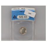 ANACS 1955-S MS65 90% Silv Roos Dime