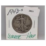 1943-S 90% Silver Walker Half $1 Dollar