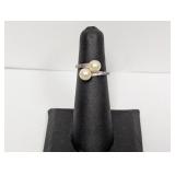 .925 Sterling Dbl Faux Pearl Ring Sz 5.5