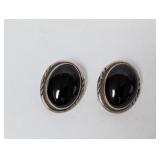 .925 Sterling Onyx Cabochon Clip On Earrings