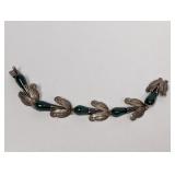 6" .925 Sterling Taxco Green Stone Bracelet