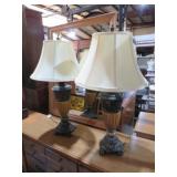 PAIR METAL & WOOD DECORATIVE TABLE LAMPS