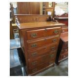 CHERRY FINISH 5 DRW HIGH BOY CHEST W/ GALLERY TOP