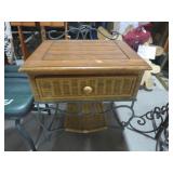 WOOD .WICKER & IRON ONE DRAWER TABLE