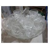 COLLECTION OF GLASS PUNCH BOWL,CUPS & LADLE