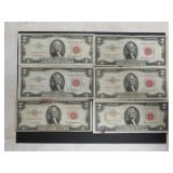 (6) $2 RED SEAL NOTES - 1953,1953  A, 1953 B, 1963