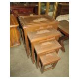 SET/4  CARVED WOOD NESTING  TABLES