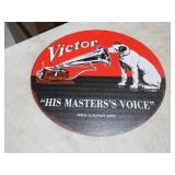 TIN VICTOR THE MASTERS VOICE ADV SIGN 8 INCH ROUND