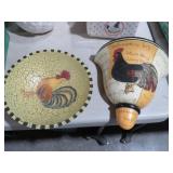 WOOD ROOSTER BOWL & SCONCE SHELF