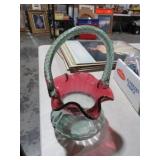 GREEN&CRANBERRY ART GLASS BASKET