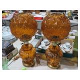 MID CENTURY AMBER GLASS GLOBE LAMPS