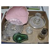 PINK HULL LEAF PLATTER & VTG GLASSWARE