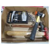 BOX OF RATCHETING WRENCHES & HAMMERS