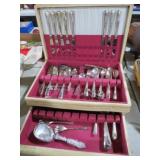 BOX OF SILVER PLATE FLATWARE & SERVE PIECES