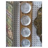 WOOD DISPLAY W/ (4) PEWTER PLATES