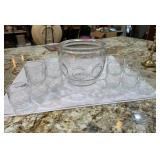 Vintage Glass Punch Bowl with Cups