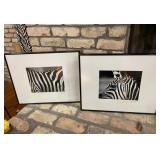 Set of 2 Framed Zebra Abstract Pictures, Signed