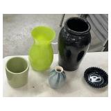 Green and Black Deco Lot - Vases, Pots, Ashtray