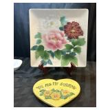 Floral 9.5" Square Plate & Sunflower Potholder