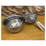 Lot of Misc Mixing Bowls and Hot Pot Strainers