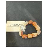 POV Carnelian Stretch Bracelet Watch. Stainless