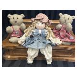 Vintage Pair of Knitted Bears & Clothes-Pin Doll