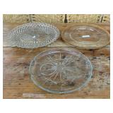 Bundle of 3 Glass Platters - Floral, Gold Border,