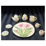 1995 Colorful Floral Ceramic Miniature 8pc Tea Set