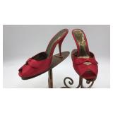 Sam Edelman Red Satin Slides Heels Sz 8 1/2