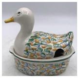 Handpainted Italian Duck On Nest Dish