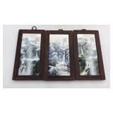 3pc Chinese Porcelain Framed Tiles Plaques