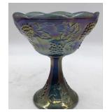 Depression Glass Blue Pedestal Dish