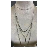 3 Strand Long Necklace Silver Tone