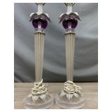 Pair Of Lamps Flower Look Base Resin & Shades