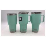 3 Yeti 44oz Tumblers W/ Lids Green