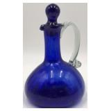 Large Handblown Cobalt Blue Glass Cruet 8" H