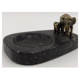 Marble Ashtray/trinket Dish Brass Elephants