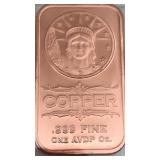 .999 Fine Copper Statue Of Liberty Bar