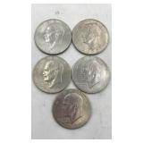 5 Eisenhower Dollar Coins 1972 & (4) Bicentennial