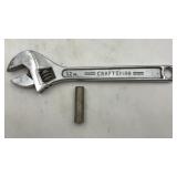 12in Craftsman Adjustable Wrench & A 7/16 Socket