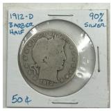 1912-d Barber Half Dollar Coin 90% Silver