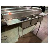 STAINLESS STEEL 91" 3 COMPARTMENT SINK