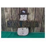 Wooden Seasons Greetings Snowman Sign