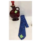 Vintage Ruby Red Decanter and Mickey Mouse Tie