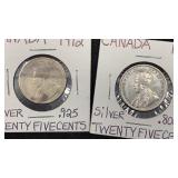 1912, 1928 Silver Canada Quarters World / Foreign